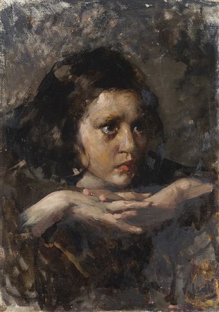 Vincenzo Irolli (Napoli 1860 - 1949) - "Pensierosa" olio su tela (cm 51x36)...