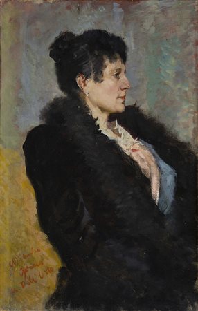 Umberto Dell'Orto (Milano 1848 - 1895) - "Ritratto di signora con cappotto...