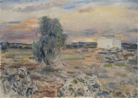 Vincenzo Ciardo (Gagliano Del Capo 1894 - 1970) - "Paesaggio" olio su cartone...