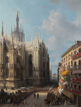 Luigi Bisi (Milano 1814 - 1886) - "Veduta del fianco settentrionale del Duomo...