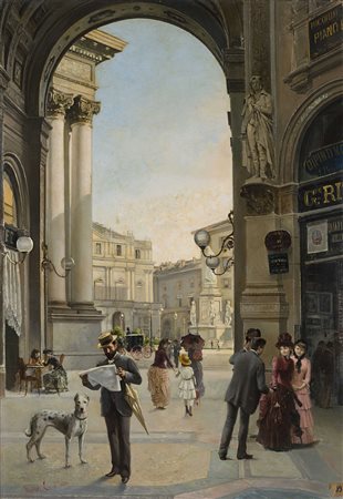 Luigi Sorio (Verona 1838 - Milano 1909) - "Scorcio di Piazza della Scala...