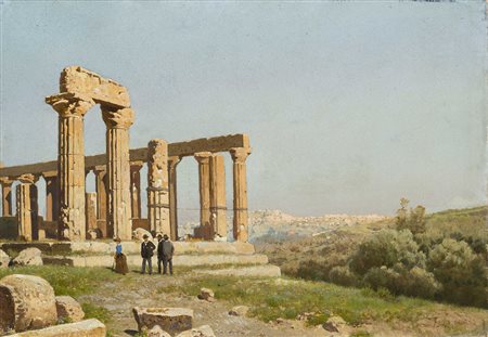 Francesco Lojacono (Palermo 1838 - 1915) - "Tempio di Giunone con Agrigento...