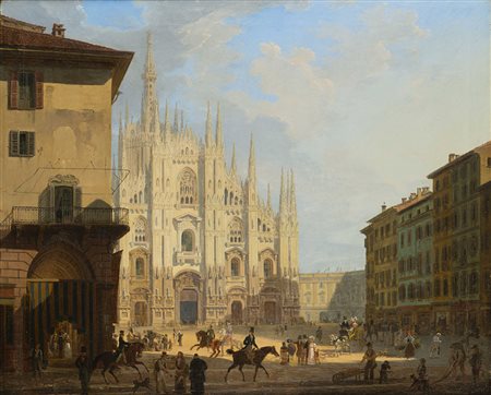 Giovanni Migliara (Alessandria 1785 - Milano 1837) - "Veduta di piazza del...