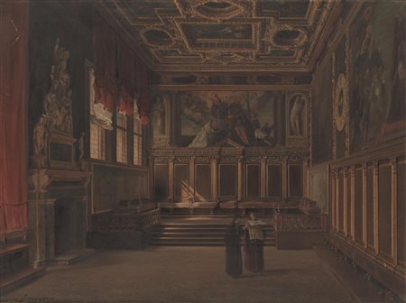 Luigi Querena(Venezia 1820 - 1887)INTERNO DI PALAZZO DUCALEolio su tela, cm...