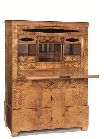 SECRETAIRE, AUSTRIA, PERIODO BIEDERMEIER in acero con profili in legno...