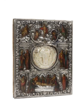 ICONA, RUSSIA, 1848riza in argento con madreperla, cm 38x31 &nbsp;