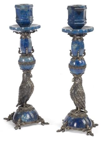 COPPIA DI CANDELIERI, PROBABILMENTE GERMANIA, SECOLO XVIIIin lapislazuli con...