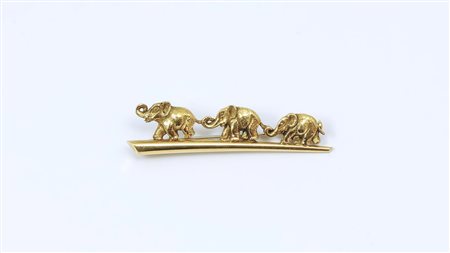 SPILLA IN ORO GIALLO A FORMARE TRE ELEFANTINI gr 7,7 GOLD BROOCH