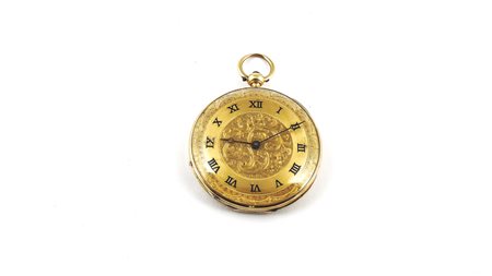 OROLOGIO DA TASCA IN ORO GIALLO inizio del XX secolo quadrante in oro inciso...