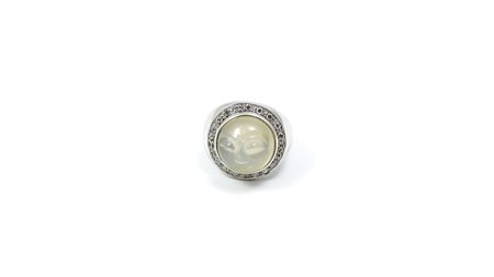 ANELLO IN ORO BIANCO, DIAMANTI E PIETRA DI LUNA diamanti ct 0,40 circa, gr...