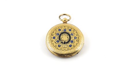 OROLOGIO DA TASCA IN ORO GIALLO E SMALTI inizio del XX secolo quadrante in...