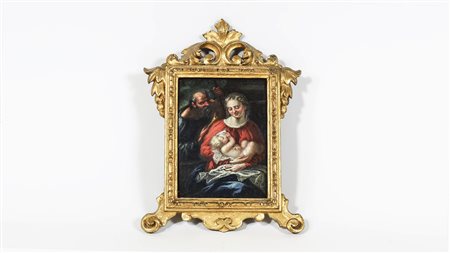 SCUOLA ROMANA DEL XVIII SECOLO Madonna con Bambino e San Giuseppe olio su...