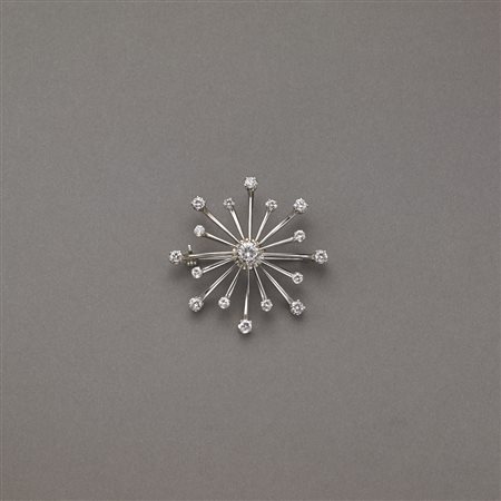 Spilla a raggiera con diamanti taglio brillante, g.7,20 Diamond gold brooch