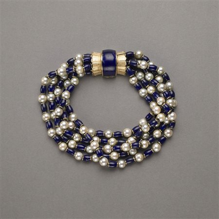 Bracciale a cinque fili di piccole perle rotonde coltivate bianche e...