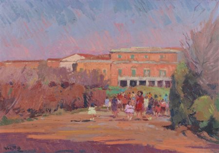 Volpe Angiolo Livorno. Passeggiata all'Ardenza olio su cartone, cm. 35x50...