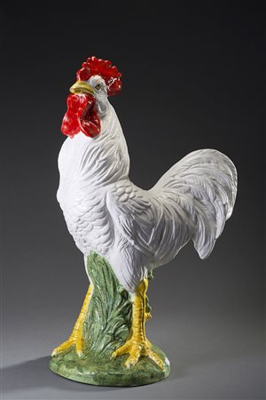 Manifattura italiana "Gallo" grande scultura in ceramica policroma (h cm 65)...