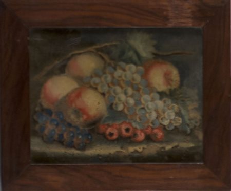 Scuola del sec. XIX 'Composizione con frutta' verre-peint (cm 22x27) In...