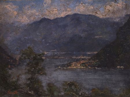 "Scorcio del Lago di Como con la punta di Bellagio" olio su cartone (cm...