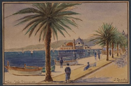 'Nice-La promenade' acquarello su carta (cm 16x24) firmato e datato in basso...