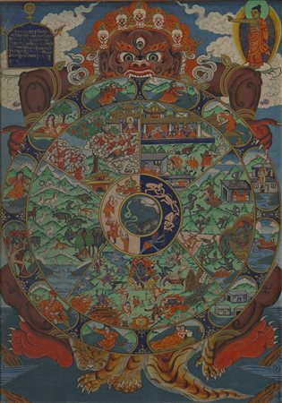 Thangka raffigurante varie divinità buddhiste, iscrizioni in sanscrito in...