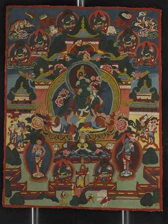 Thangka raffigurante la Tara vede (Sita Tara) nel suo palazzo, tipicamente...