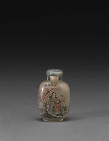 Snuff bottle in vetro dipinto all'interno con Budai sorridente Cina, sec. XX...