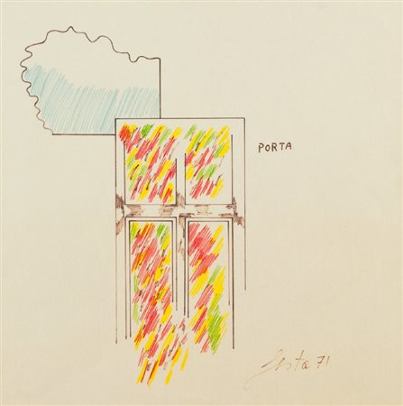 Tano Festa (Roma 1938 - 1987) PORTA, 1971 Pennarello su carta, cm. 49x48...