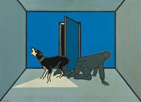 Lucien Fleury (Sevres 1928 - Parigi 2004) HOMME ET CHIEN Acrilico su tela,...