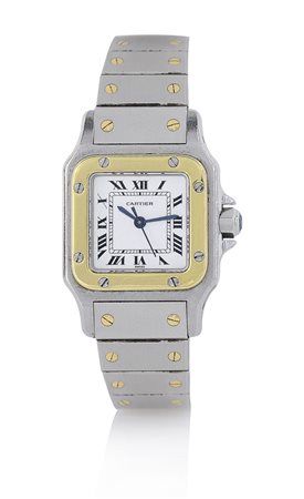 CARTIERCARTIER PARIS SANTOS ANNI '90. C. carré in acciaio e oro giallo 18 kt...