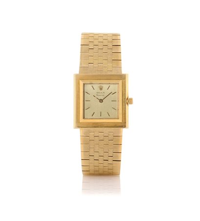 ROLEXROLEX GENEVE ANNI '50.C. carré piatta in oro giallo 18 kt con fondello a...