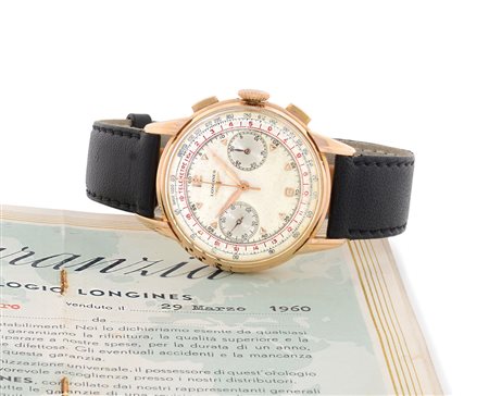 LONGINESLONGINES CRONOGRAFO ANNI '50.C. in oro rosa 18 kt con pulsanti...