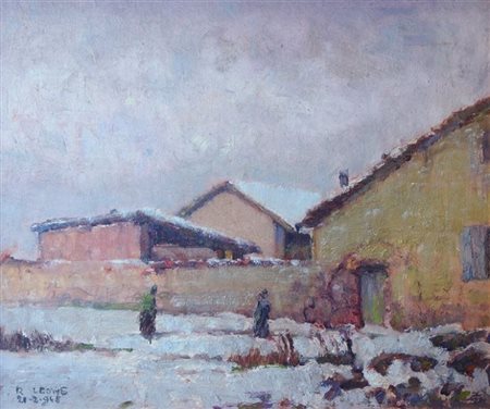 LEONE ROBERTO Tronzano (VC) 1891-1975 Torino "Casa rurale sotto la neve con...