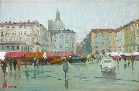 MARCHINI PAOLO ALBERTO Torino 1929 - 1977 "Torino - Porta Palazzo" 13x20 olio...