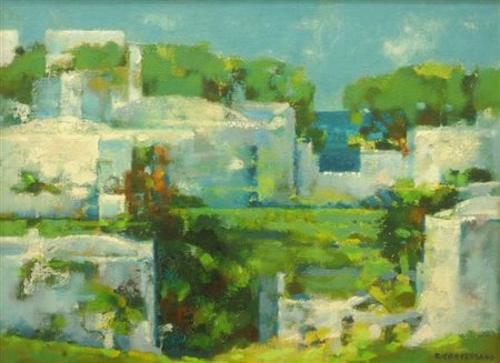 CONVERSANO ROMANO 1920 - 2010 "Paese bianco al sud" 1971 50 x 70 olio su tela...