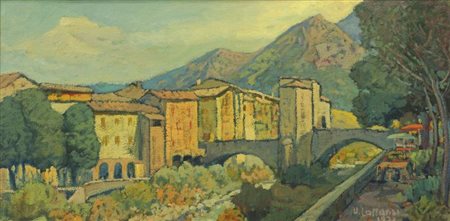 LATTANZI UMBERTO Lugano 1915 - ? "Sospel" 1973 40x80 olio su tela Opera...