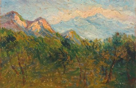 LAURENTI NICOLA Ferrara 1873 - 1943 Milano "Paesaggio" 30x46,5 olio su...