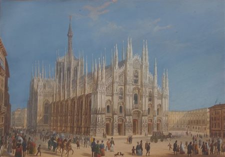 PITTORE ANONIMO DEL XIX SECOLO "Veduta del Duomo di Milano" 19,2x26 foglio,...