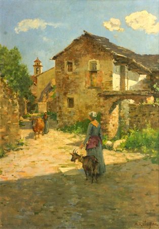 MALASPINA ALBERTO Italia 1899 - ? "Strada di paese con figure" 106x75,5 olio...