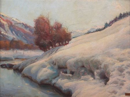 MANTOVANI SERGIO Serravalle Po (MN) 1904 - ? "Paesaggio innevato" 50x65 olio...