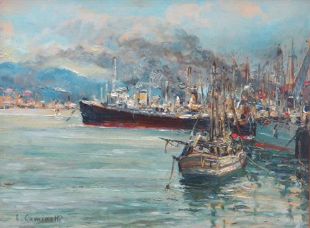 COMINETTI ERNESTO Torino 1900 - 1990 "Savona" 1954 22x28 olio su tavoletta...