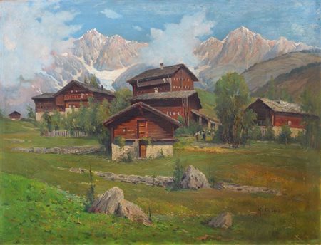 COLMO GIOVANNI Torino 1867 - 1947 "Baite in alta montagna" 50x70 olio su...