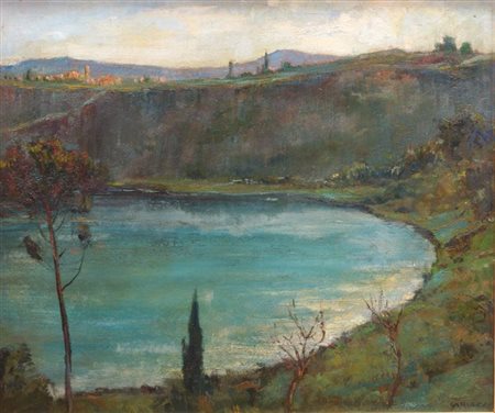 GARIAZZO PIER ANTONIO Torino 1879-1964 "Lago di Nemi" 61x72 olio su masonite...