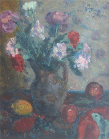 VITTORINI UMBERTO Barga (LU) 1890 - 1979 Milano "Vaso di fiori" 1947 49x39...