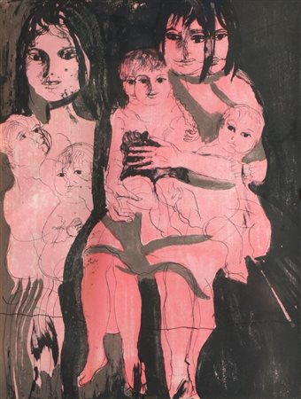 CASSINARI BRUNO Piacenza 1912 - 1992 Milano "Famiglia" 62x47 litografia, es....