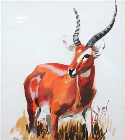 SILOMBRIA MARCO Savona 1936 - 2014 Albisola (SV) "Antilope" 39x36 tempera su...