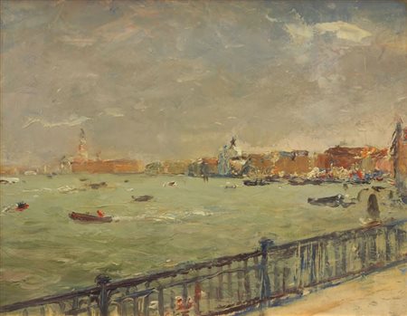 MELO ATTILIO "Venezia vista dalla Chiesa della Salute" 28x36 olio su cartone...