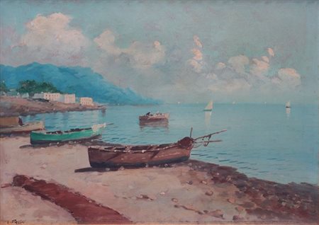 PASINI EMILIO I 1872-1953 "Marina" 50x70 olio su tela Opera firmata in basso...