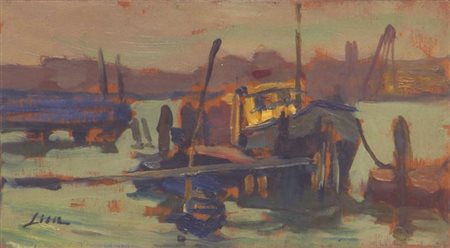 LISA MARIO Torino 1908 - 1992 "Porto" 8,5x15 olio su tavoletta Opera firmata...