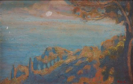 GARGANI ALFREDO UBALDO I 1899 - 1947 "Pini sul mare" 15,3x23,3 olio su...