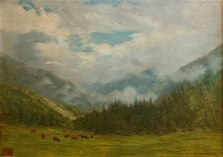 POLLONERA CARLO Egitto 1849 - 1923 Torino "Purtud (Courmayeur)" 34x47 olio su...